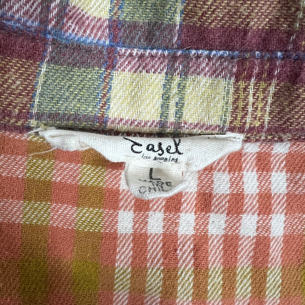 Easel Los Angeles Patchwork Plaid Flannel Shirt Frayed Hem Multi Color Large - Picture 4 of 6